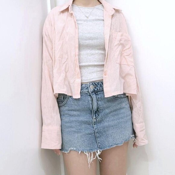 Autumn Striped Pink Cropped Shirt - light weight and soft - Picture 2 of 4